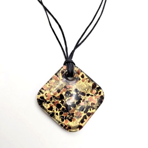 Dichroic Fused Glass 1.5" Square Pendant on 18" Hemp Cord Silvertone Closure - Picture 2 of 6